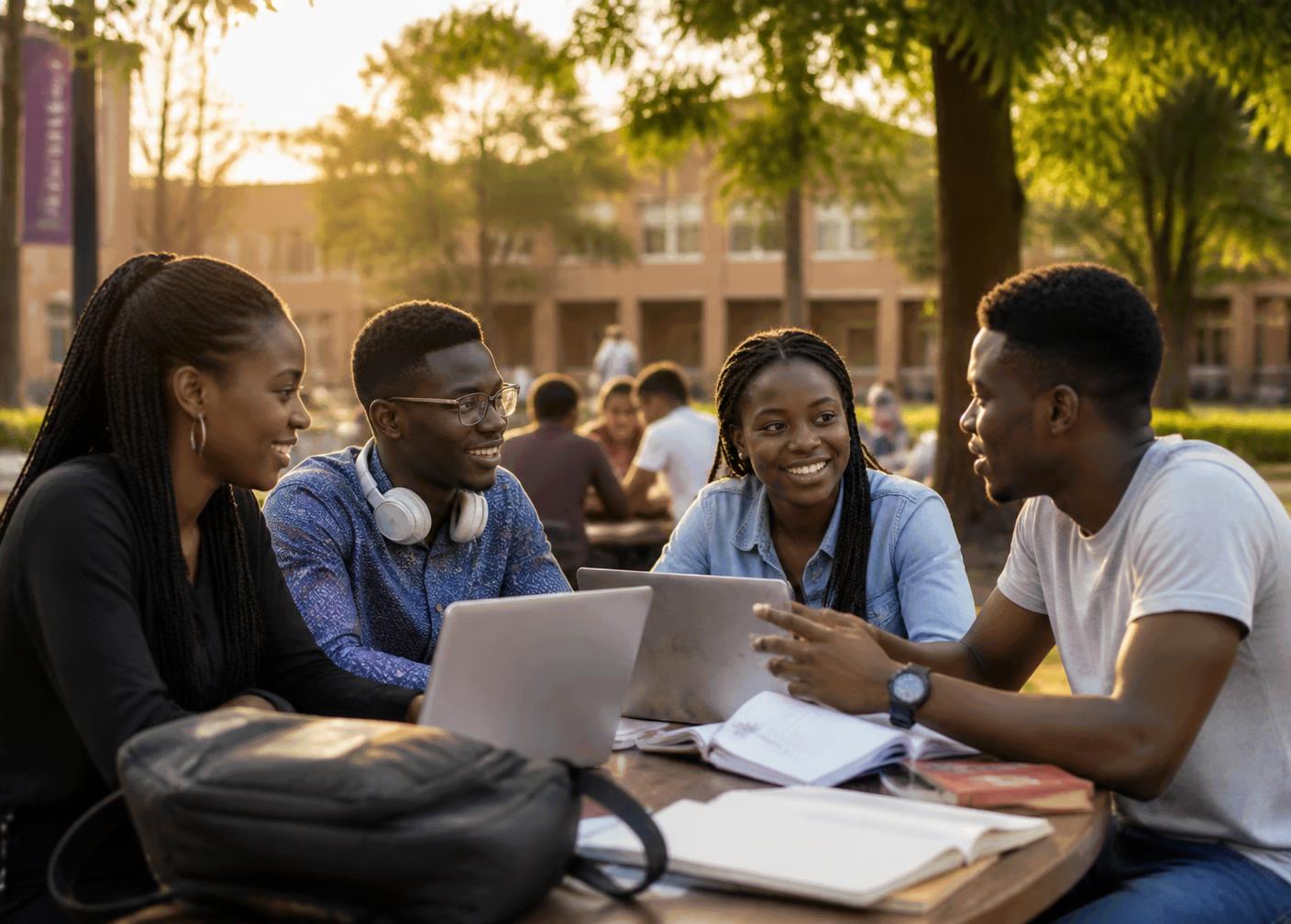 University students studying together on campus